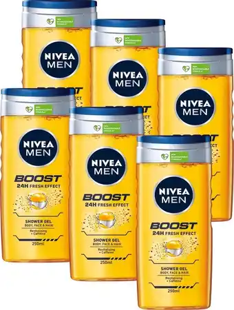 Bol.com Nivea men boost douchegel - 6 x 250 ml - voordeelverpakking aanbieding