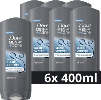 Bol.com Dove men+care clean comfort 3-in-1 douchegel - 6 x 400 ml - voordeelverpakking aanbieding