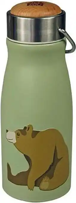 The zoo collection - flask, thermosfles, roestvrij staal, dop bevat plastic / fsc-hout, brown bear, beer, mat, 300 ml