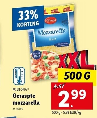 Lidl Geraspte mozzarella aanbieding