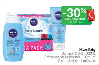 Intermarché Nivea Baby Shampoo & Bad - 500mL Crème voor de luierwissel - 100mL of Zachte doekjes - 3 x 63 stuks aanbieding