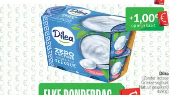 Intermarché Dilea Zonder lactose Griekse yoghurt Natuur gesuikerd 4 x 90 g aanbieding