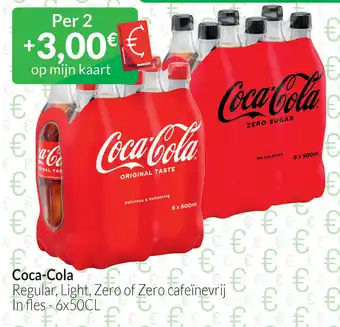 Intermarché Coca-Cola Regular, Light, Zero of Zero cafeïnevrij In fles - 6 x 50 cl aanbieding