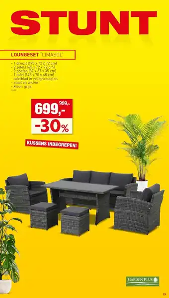 Hubo LOUNGESET "LIMASOL" - 1 driezit (175 x 72 x 72 cm) - 2 zetels (65 x 72 x 72 cm) - 2 poefen (37 x 37 x 35 cm) aanbieding