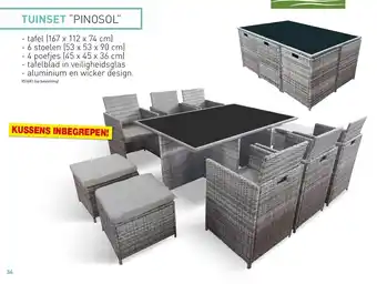 Hubo TUINSET "PINOSOL" - tafel (167 x 112 x 74 cm) - 6 stoelen (53 x 53 x 90 cm) 4 poefjes (45 x 45 x 36 cm) aanbieding