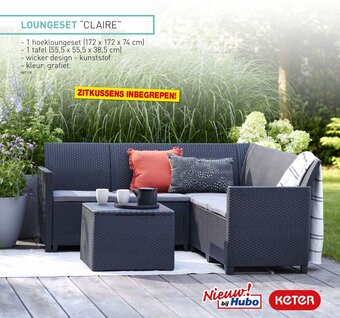 Hubo LOUNGESET "CLAIRE" 1 hoekloungeset (172 x 172 x 74 cm) 1 tafel (55,5 x 55,5 x 38,5 cm) aanbieding