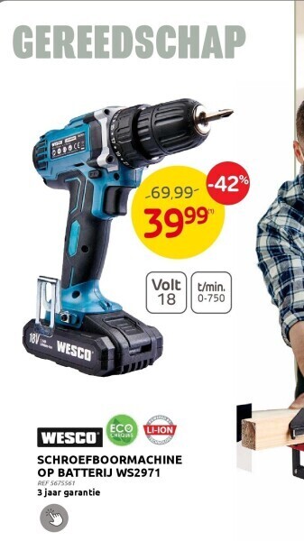 Brico Schroefboormachine op batterij ws2971 aanbieding