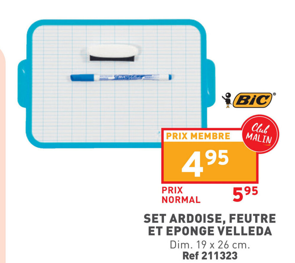 BIC SET ARDOISE, FEUTRE ET EPONGE VELLEDA Dim. 19 x 26 cm promotie bij