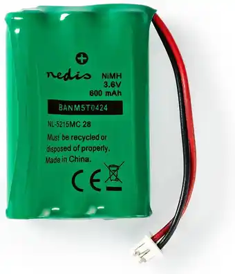 Bol.com Nedis oplaadbare nimh-batterij - 3.6 v dc - oplaadbaar - 600 mah - voorgeladen - 1-polybag - n/a - 2-draads-telefoonconnector aanbieding