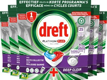 Bol.com Dreft platinum plus all in one machine clean - vaatwastabletten - 5 x 25 tabletten aanbieding