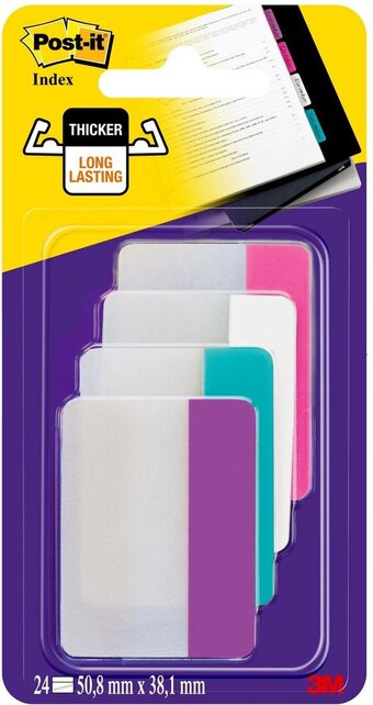 Bol.com Index noten post-it stijf plat wit, roze, blauw, violet 24 eenheden van 6 strips aanbieding