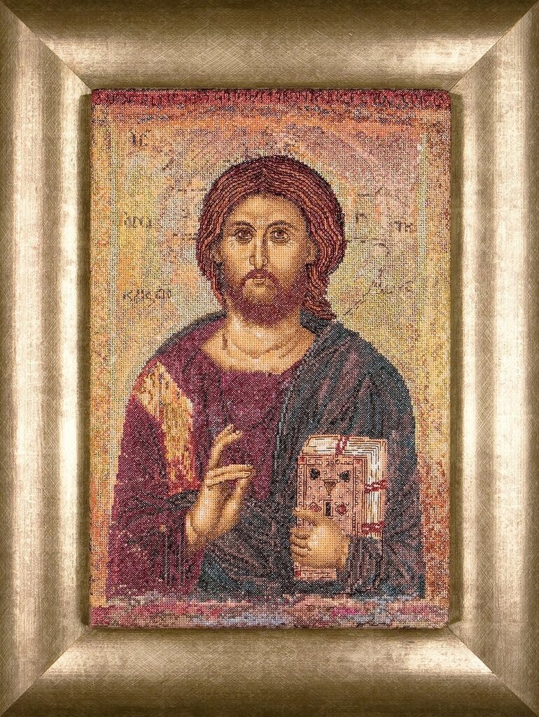 Bol.com Thea gouverneur - borduurpakket met telpatroon - 476a - voorgesorteerde dmc garens - christus pantokrator icoon - aida - 22 c aanbieding