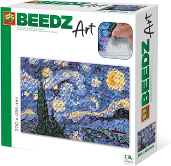 Bol.com Ses beedz art - van gogh - de sterrennacht - 7000 strijkkralen - kunstwerk van strijkkralen - complete set inclusief grondpla aanbieding
