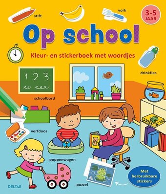 Bol.com Kleur-en stickerboek met woordjes - op school (3-5 j.) aanbieding