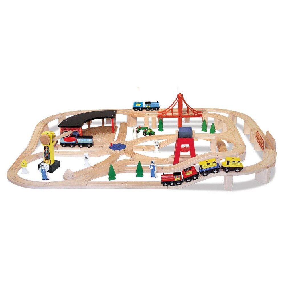 Bol.com Melissa & doug houten treinset (voertuigen, hoogwaardige uitvoering, 130-delig, 43,18 cm h x 12,7 cm b x 71,12 cm l) aanbieding