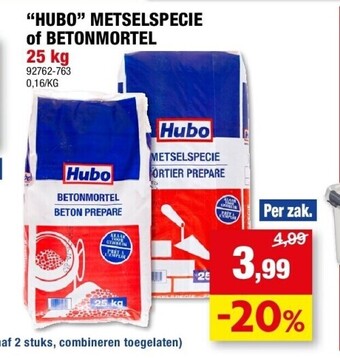Hubo “hubo” metselspecie of betonmortel 25 kg aanbieding