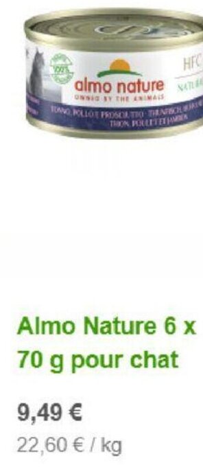 Zooplus Almo Nature 6 x 70 g pour chat aanbieding