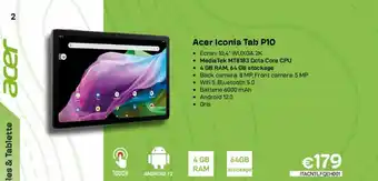 CompuDeals Acer Iconia Tab P10 • 4 GB RAM, 64 GB stockage aanbieding