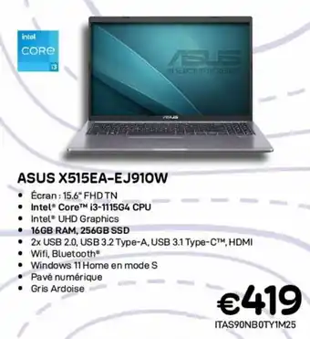 CompuDeals ASUS X515EA-EJ910W • 16GB RAM, 256GB SSD aanbieding