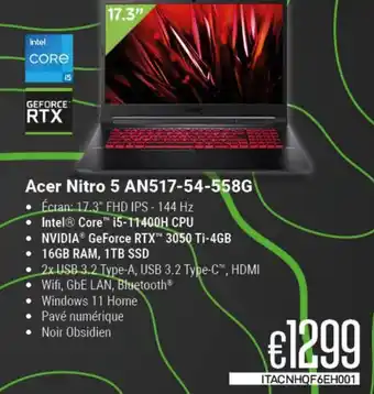 CompuDeals Acer Nitro 5 AN517-54-558G Écran: 17.3" FHD IPS - 144 Hz • 16GB RAM, 1TB SSD aanbieding