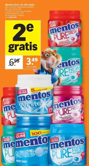Albert Heijn Mentos Gum 45-100 stuks aanbieding