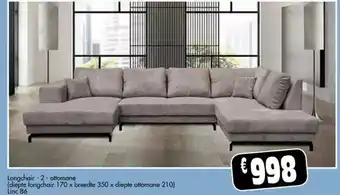 Longchair - 2 - ottomane (diepte longchair 170 x breedte 350 x diepte ottomane 210) Linc 86