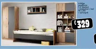 Budget Meubelen 4-delige jeugdkamer 2 d. kleerkast + boekenkast + bed + ophangrek aanbieding