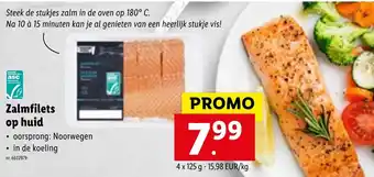 Lidl Zalmfilets op huid 125g aanbieding
