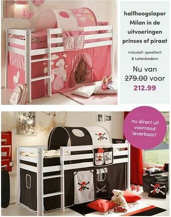Baby & Tiener Halfhoogslaper milan in de uitvoeringen prinses of piraat aanbieding
