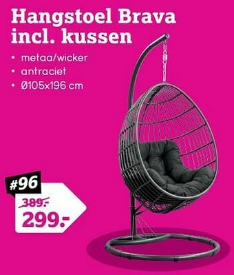 Leen Bakker Hangstoel brava incl. kussen aanbieding