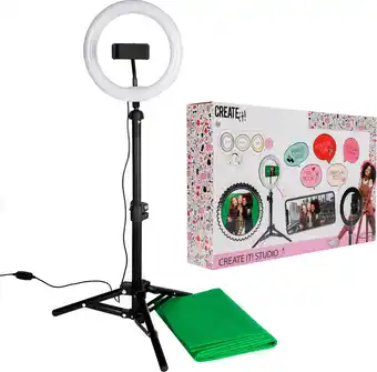 Create it! studio pro video set - ringlamp met verstelbaar statief - led ring met telefoonhouder en driepoot - inclusief gree