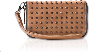 Bol.com Decoded leather zip wallet - portemonnee met studs - óók voor iphone 4 / 5 / 5s / se - bruin aanbieding
