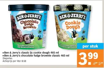 Albert Heijn Ben & Jerry's classic ijs cookie dough 465ml, Ben & Jerry's chocolate fudge brownie classic 465ml aanbieding
