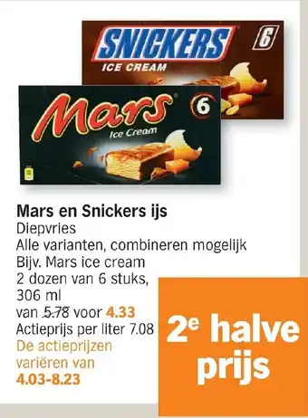 Albert Heijn Mars en Snickers ijs aanbieding