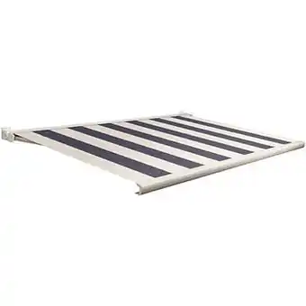 Brico Domasol zonnetent elektrisch met afstandsbediening ’Factor 20-C’ blauw/wit brede strepen 400 x 250 cm aanbieding