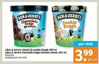 Albert Heijn Ben + jerry`s classic ijs cookie dough chocolate fudge brownie classic aanbieding