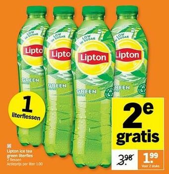 Albert Heijn Lipton ice tea green literfles aanbieding