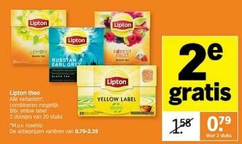 Albert Heijn Lipton thee yellow label aanbieding