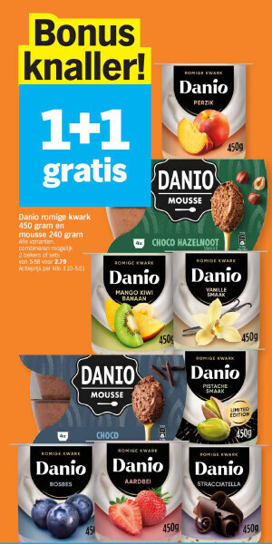Albert Heijn Danio romige kwark 450 gram en mousse 240 gram aanbieding