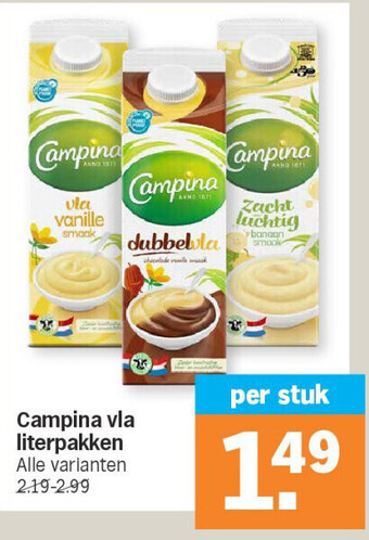 Albert Heijn Campina vla literpakken aanbieding