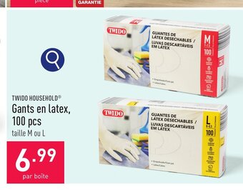 ALDI TWIDO HOUSEHOLD® Gants en latex, 100 pcs aanbieding
