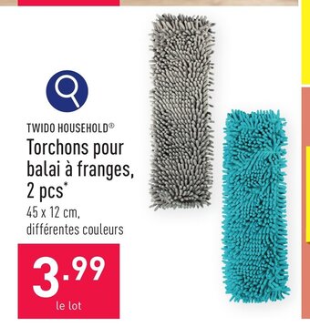 ALDI TWIDO HOUSEHOLDⓇ Torchons pour balai à franges, 2 pcs* 45 x 12 cm, différentes couleurs aanbieding