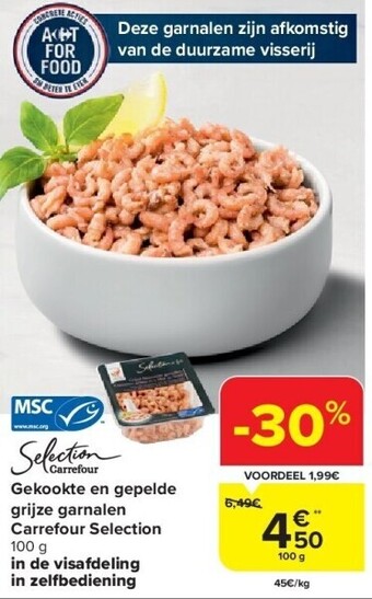 Carrefour Gekookte en gepelde grijze garnalen carrefour selection aanbieding