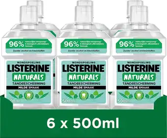 Listerine naturals tandbescherming mondwater met milde muntsmaak, zonder alcohol, 6 x 500ml