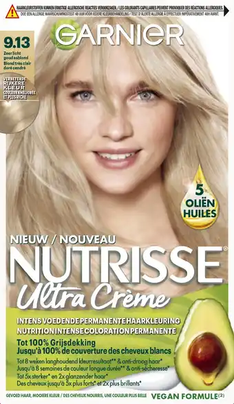 Bol.com Garnier nutrisse ultra crème 9.13 zeer licht goud asblond - intens voedende permanente haarkleuring aanbieding