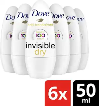 Bol.com Dove invisible dry anti-transpirant deodorant roller - 6 x 50 ml - voordeelverpakking aanbieding