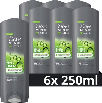 Bol.com Dove men+care extra fresh 3-in-1 douchegel - 6 x 250 ml - voordeelverpakking aanbieding