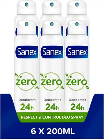 Bol.com Sanex zero% respect & control deodorant spray 6 x 200ml - voordeelverpakking aanbieding