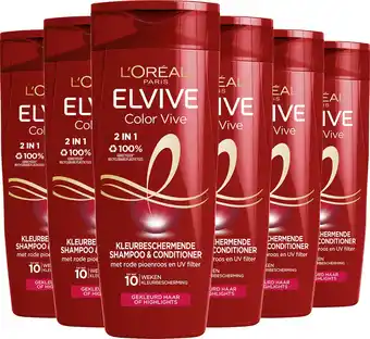 Bol.com L'oréal paris elvive color vive 2-in-1 kleurbeschermende shampoo & conditioner voordeelverpakking - gekleurd haar - 6 x 250ml aanbieding