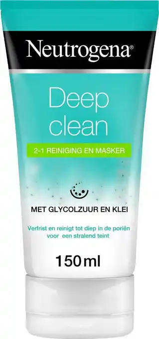 Bol.com Neutrogena® deep clean 2in1 reiniging en gezichtsmasker, verfrissende gezichtsreiniging en kleimasker met glycolzuur en klei, aanbieding